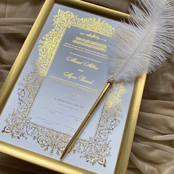 Foiled Nikkah Certificate A4: Personalized Muslim Marriage Keepsake