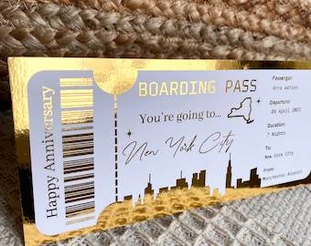 Personalised Holiday Foil Boarding Pass, Holiday Gift, Surprise Holiday, Fake Boarding Pass, Personalised Foiled Golden Ticket