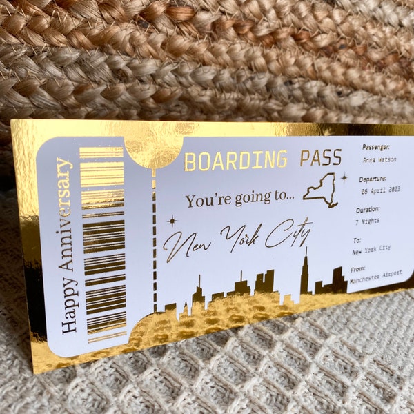 Personalised Holiday Foil Boarding Pass, Holiday Gift, Surprise Holiday, Fake Boarding Pass, Personalised Foiled Golden Ticket