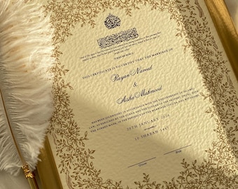 Luxury Hammered Nikkah Certificate: Personalized Muslim Marriage Contract A3/A4