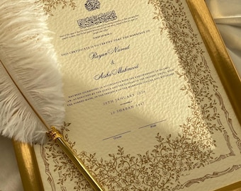 Luxury Hammered Nikkah Certificate: Personalized Muslim Marriage Contract A3/A4