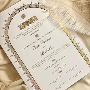 Foiled Nikkah Certificate: Personalized Islamic Wedding Contract