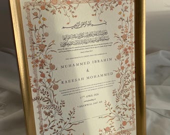 Luxury Hammered Nikkah Certificate: Personalized Muslim Marriage Contract A3/A4