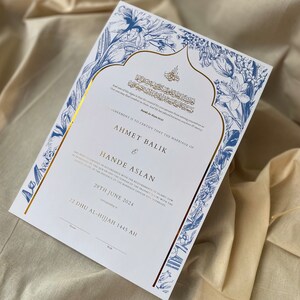 Luxus foliertes A4 Nikkah-Zertifikat | Schreibfeder |Nikkah Nama | Muslimische Heiratsurkunde | Personalisierte Namen | Koranvers |