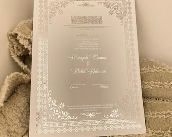 Foiled Nikkah Certificate: Personalized Islamic Wedding Contract