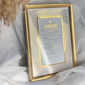Luxus foliertes A4 Nikkah-Zertifikat | Schreibfeder |Nikkah Nama | Muslimische Heiratsurkunde | Personalisierte Namen | Koranvers |