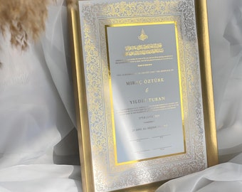 Foiled Nikkah Certificate: Personalized Muslim Marriage Keepsake (A4)