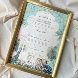 Certificado Nikkah de lujo martillado A3 A4 A5 / Pluma y marco / Nikkah Nama / Certificado de matrimonio musulmán / Nombres personalizados /