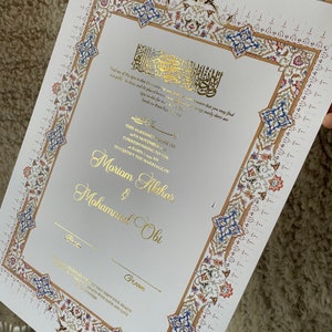 Nikkah Certificate Gold Foiled•Luxury Nikah Certificate•Gold Wedding Certificate•Nikkah Nama Certificate•Personalised•Quran Verse