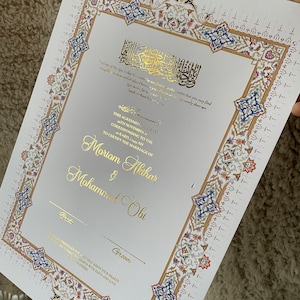 Nikkah-Urkunde vergoldet•Hochzeit-Urkunde•Hochzeit-Urkunde•Nikkah Nama-Urkunde•Personalisiert•Koran Vers