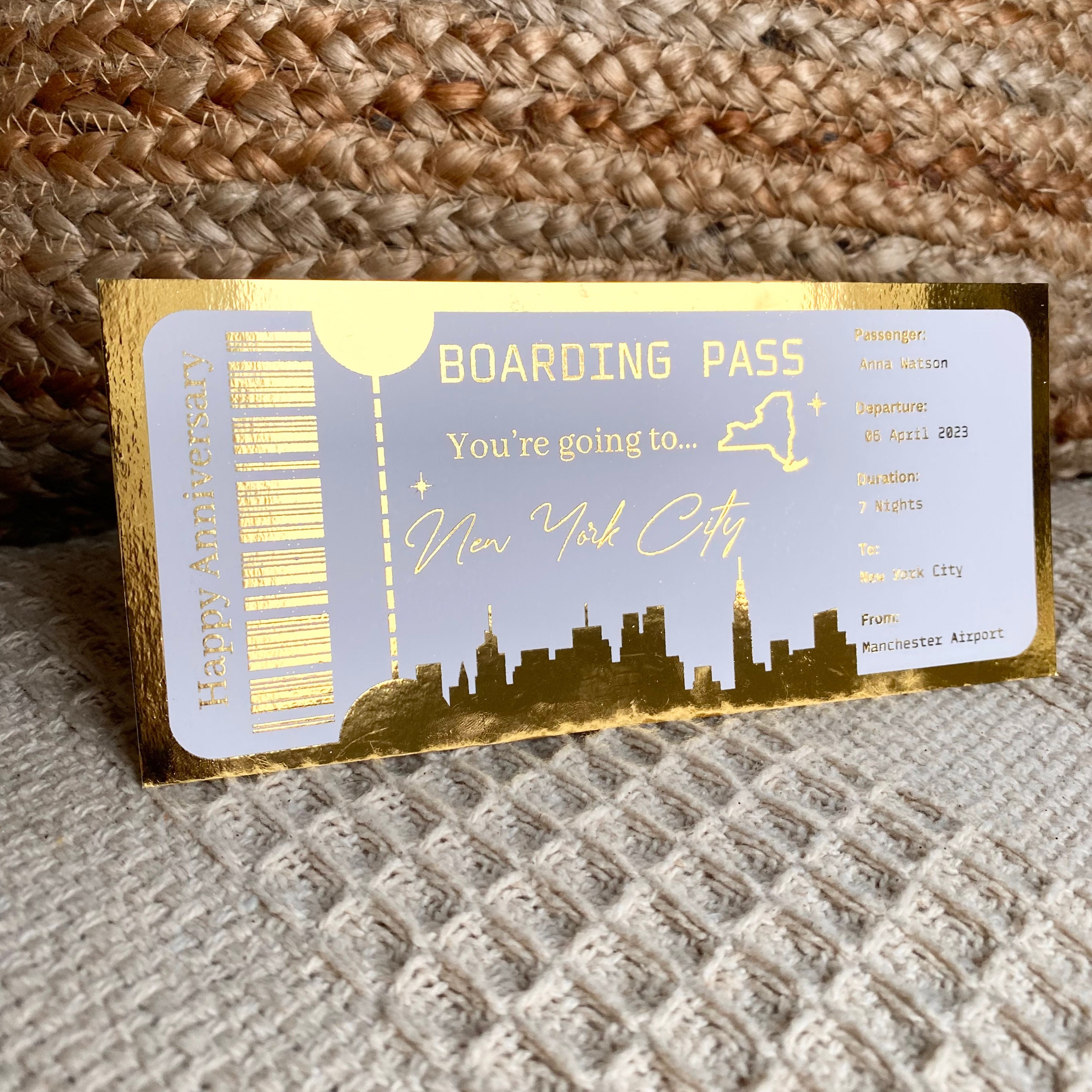 Personalised Holiday Foil Boarding Pass, Holiday Gift, Surprise Holiday, Fake Boarding Pass