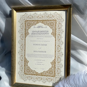 Floral Hammered A3 Nikkah Certificate | Feather Pen & Frame |Nikkah Nama | Muslim Marriage Certificate | Personalised Names | Quran Verse |
