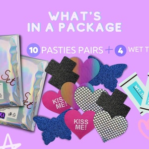 10 Pairs Nipple Stickers | Nipple Pasties | Rave Pasty | Heart Nipple Sticker | Butterfly Pasties | X Pasties | Star Boob Pasties