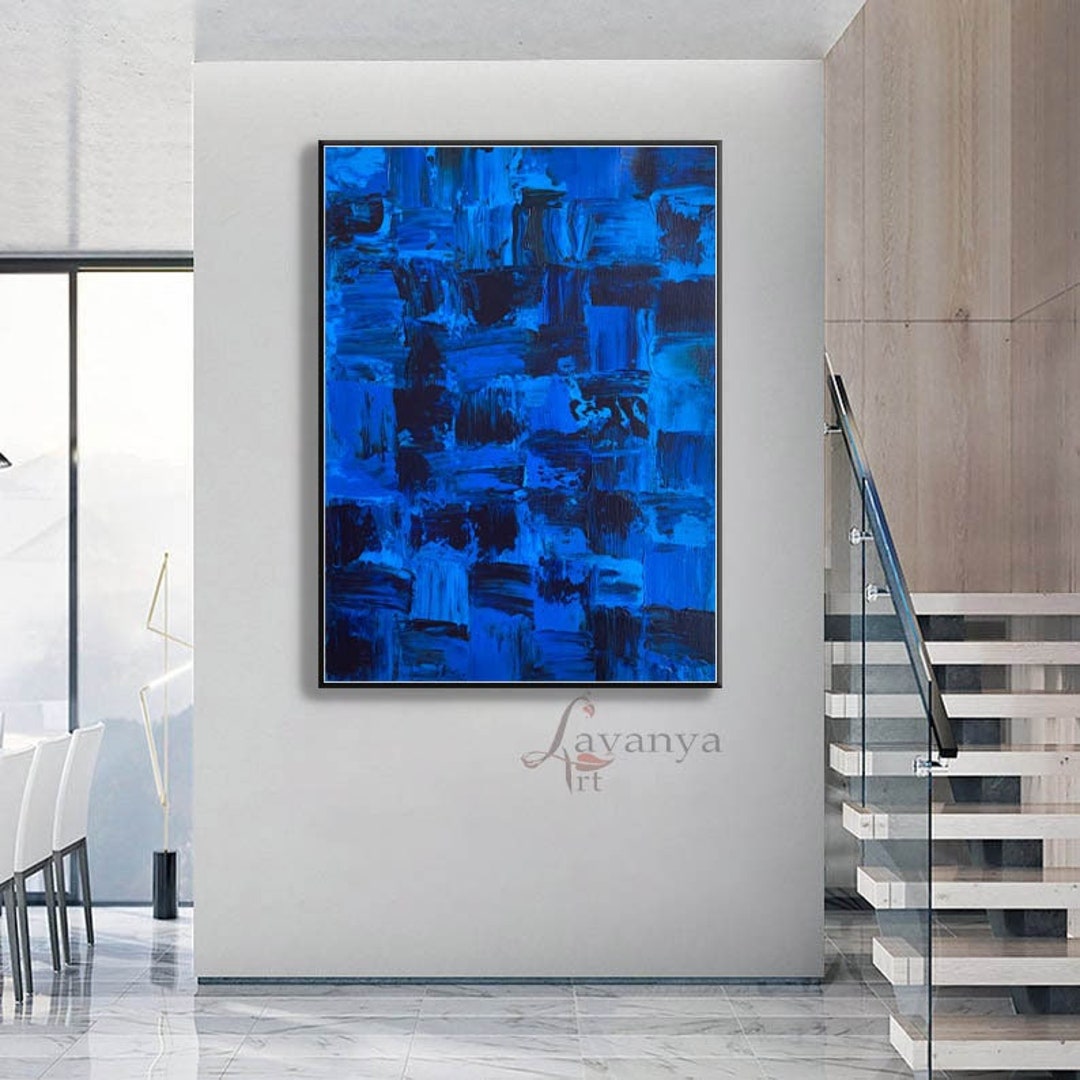 Dark Blue Painting Art Abstract Painting Original Artwork Large Wall