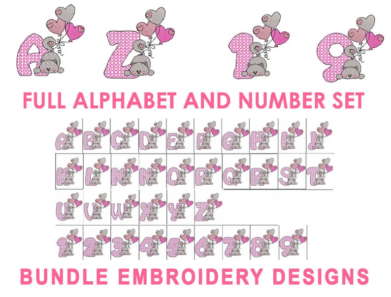Alphabet Number Embroidery Design Bundle Set, AZ 19, Letter Number