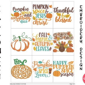 Fall Quotes Autum Pumpkin Bundle Design for Embroidery Machine, Embroidery Designs, Machine Digitizing files, Trendy embroidery design
