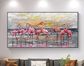 Originelles abstraktes Flamingo-Wandkunst-Dekor für Wohnzimmer, rosa Flamingo-Leinwand-Wandkunst, modisches Leinwand-Dekor, trendiges Flamingo-Kunstwerk