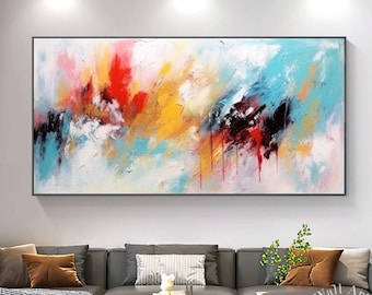 Fancy Colorful Abstract Art Red Blue, Large Brush Strokes Painting On Canvas, Modern Oversize Wall Decor, Living Room Art, Personalized Gift