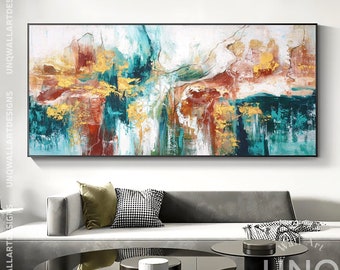 Large Abstract Oil Painting On Canvas, Abstract Wall Art, Original Textured Boho Wall Art, Teal Fancy Acrylic Painting, Spiritual Home Decor