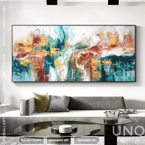 Large Abstract Oil Painting On Canvas, Abstract Wall Art, Original Textured Boho Wall Art, Teal Fancy Acrylic Painting, Spiritual Home Decor