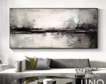 Gran arte de pared de paisaje marrón y gris, arte abstracto con textura gris hecho a mano, pintura minimalista sobre lienzo, arte elegante para la decoración de la sala de estar