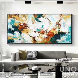 Large Ginkgo Oil Painting: Green Impasto Texture, Contemporary Wall Art