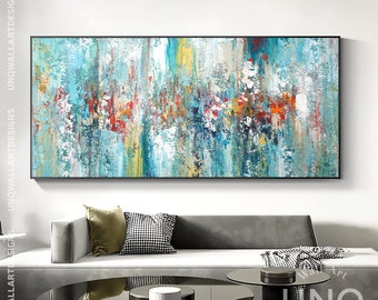 Extra Large Abstract Painting On Canvas, Blue Gold Wall Art, Original Textured Artwork, Oversize Canvas Wall Art, Living Room Art Decor