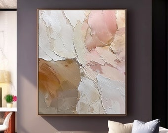 Regalo di decorazione su tela dai toni beige neutri originali, tratti minimalisti della terra su tela, arte da parete Wabi Sabi beige, idee per pareti con texture Boho