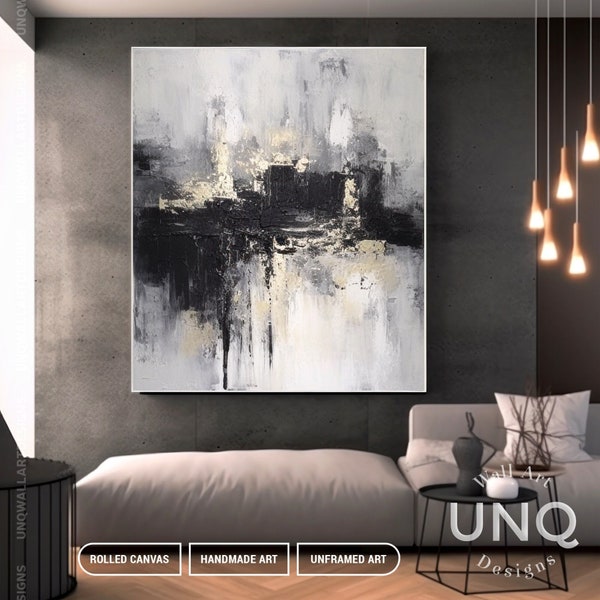 Original Grey & Black Abstract Painting On Canvas,Modern Artwork Grey White, Fine Wall Art For Living Room Or Office, Living Room Art