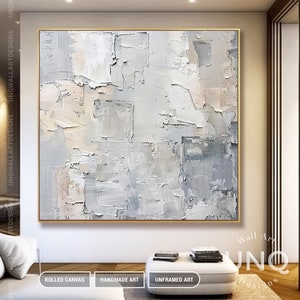 Oversized Grey Texture Painting: 3D White Abstract Art on Canvas