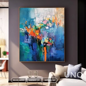 Large Colorful Palette Knife Abstract Painting: Dripping Texture Art