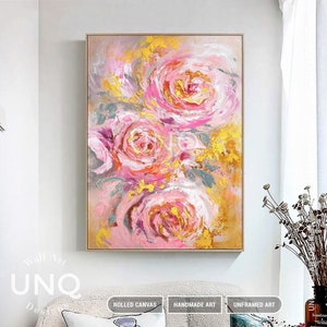 Pink Rose Abstract Painting, 3D Floral Wall Art, Floral Painting On Canvas, Original Colorful Oil Artwork, Minimalist Modern Wall Decor