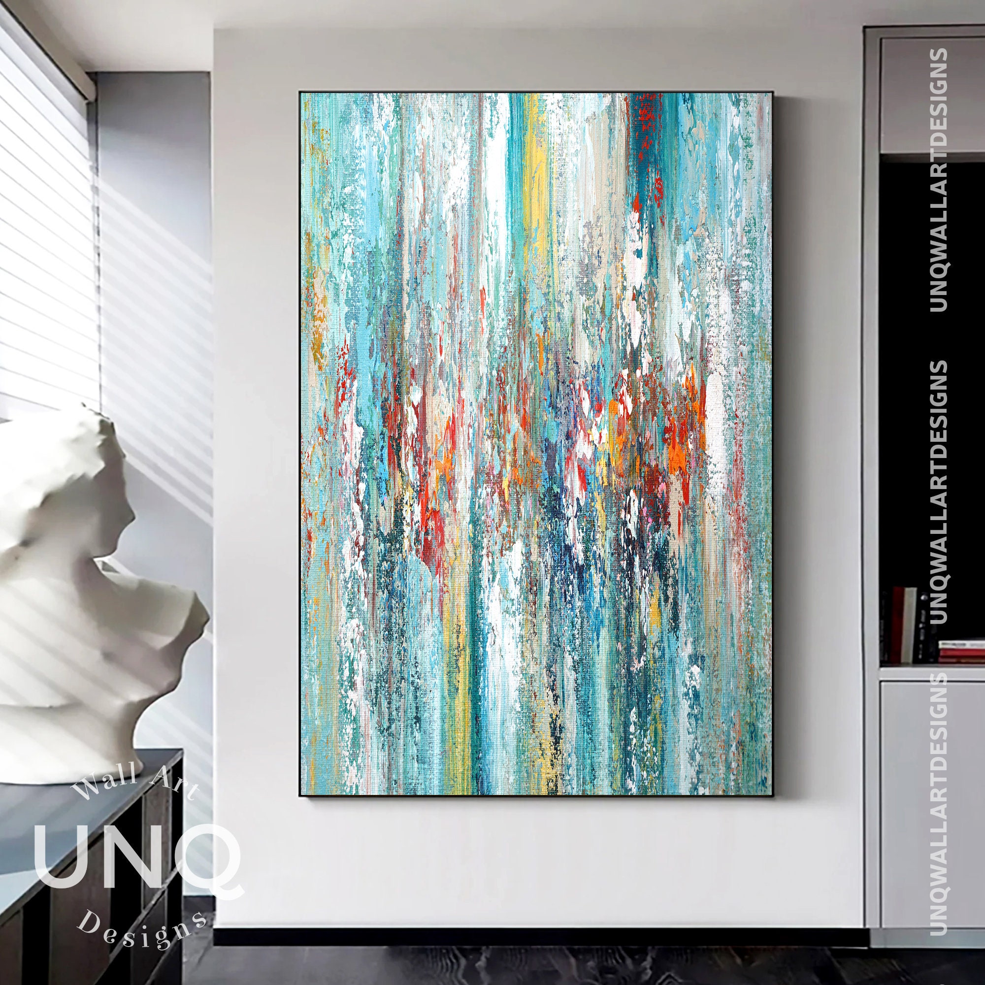Extra Large Abstract Painting on Canvas Blue Gold Wall Art Etsy UK