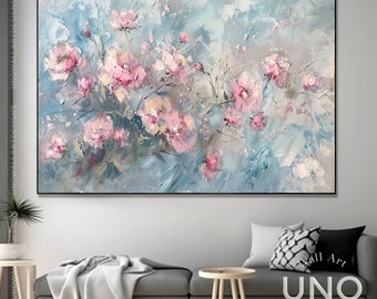 Original Pink Flowers Painting On Canvas, Modern Hand-Painted Pink Floral Wall Art, Customize Impressionist Boho Art, Home Decor Gift