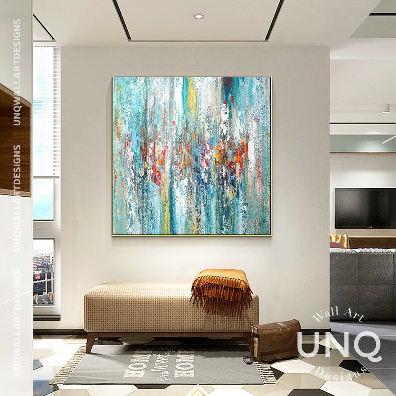 Extra Large Abstract Painting on Canvas Blue Gold Wall Art Etsy