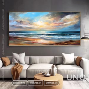 Seascape Acrylic Art, Impressionist Canvas Painting - Pastel Blue Ocean Landscape | Handmade, Custom Sizes