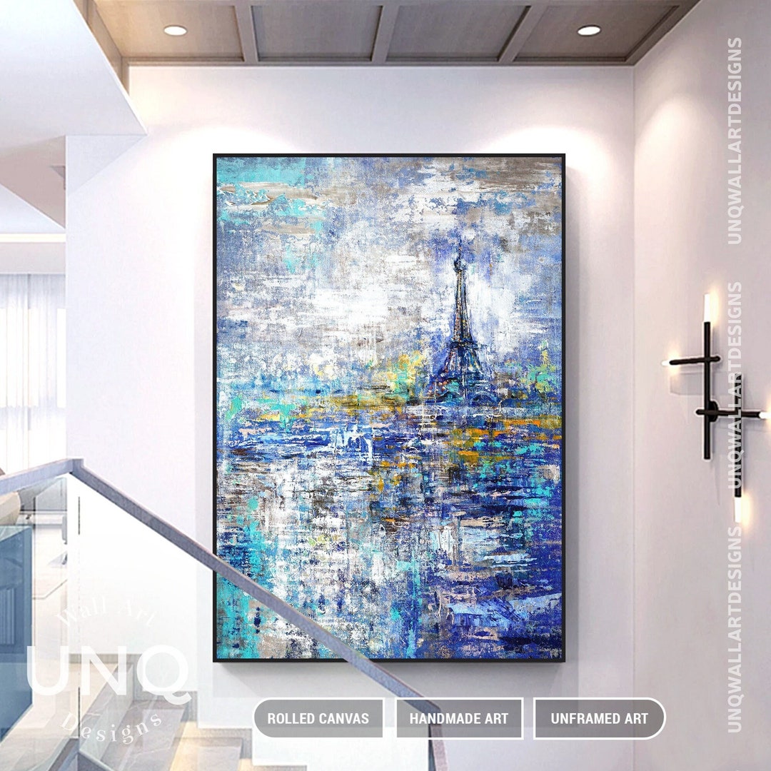 Eiffel Tower Oil Painting on Canvas, Paris Landscape Painting, Large