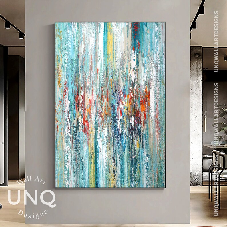Extra Large Abstract Painting on Canvas Blue Gold Wall Art Etsy
