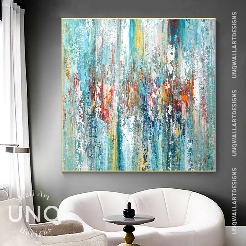 Extra Large Abstract Painting on Canvas Blue Gold Wall Art Etsy UK