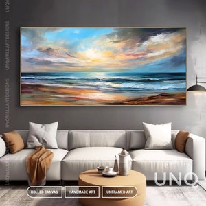 Peinture acrylique originale de paysage marin : art impressionniste de paysage de mer et de ciel pour le salon