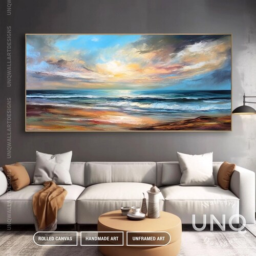 Seascape Acrylic Art, Impressionist Canvas Painting - Pastel Blue Ocean Landscape | Handmade, Custom Sizes