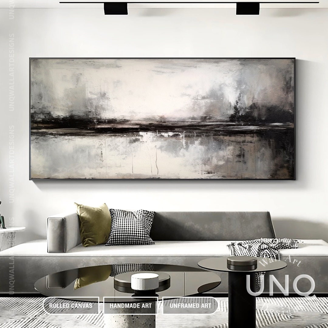 Large Brown & Grey Landscape Wall Art, Handmade Grey Textured Abstract ...
