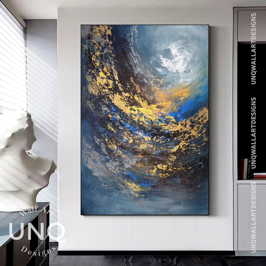 Blue and Gold Abstract Painting Original Blue Wall Art Blue - Etsy