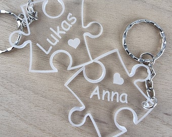 Partner Keychain Engraving Puzzle Couple Name Gift Idea Love Love 2 Pieces Personalized Individual