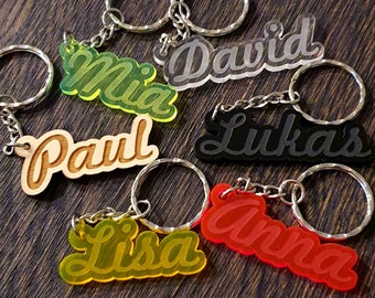 Personalized keychain | by name | Engraving | Gift ideas | WOOD | Acrylic | Colors | Valentine's Day | Birthday gift|