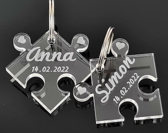 Bowl Pendant Personalized with Name Puzzle Solid Acrylic Glass Couple Gift Idea Engraving Wedding Date Wedding Day