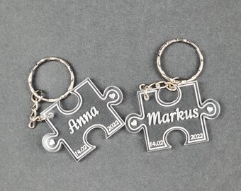 2 Keychain Puzzle Acrylic Glass Couples Name Gift Idea Engraving Valentine's Day Gift Acrylic Name Love