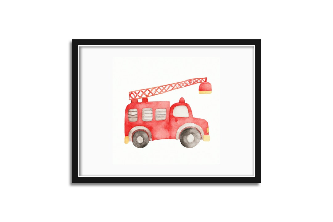 Firetruck Painting. Printable Fire Engine Print Wall Art. Fire Truck