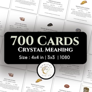700 cartões de significado de cristal editáveis e imprimíveis 1080 | Cartões de significado de pedras preciosas, cartões de cristal com significado de pedras, cartões de pedras preciosas digitais