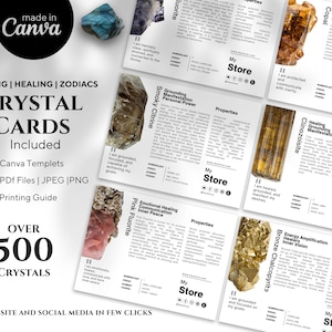 Crystal Cards: A6 Landscape Editable And Printable Meaning Cards With Images , Canva Templets